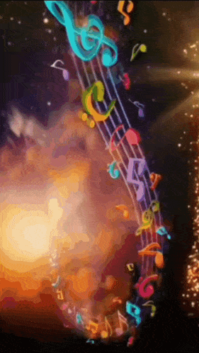 a painting of colorful music notes with the letter g in the center