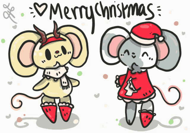 a drawing of two mice with the words merry christmas