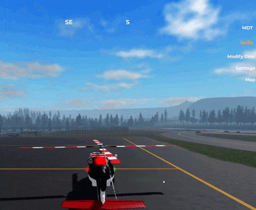 a computer screen shows a plane on a runway with the letters se and s on it