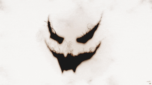 a white background with a black silhouette of a evil face