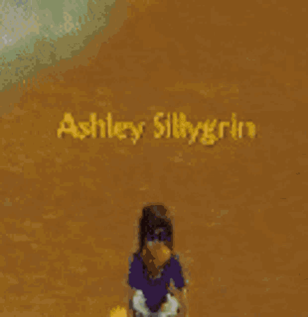 ashley silkygrins is standing in front of a bye sign
