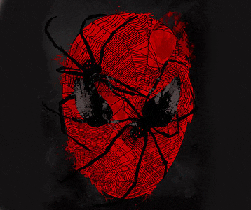a drawing of a spider with a web behind it