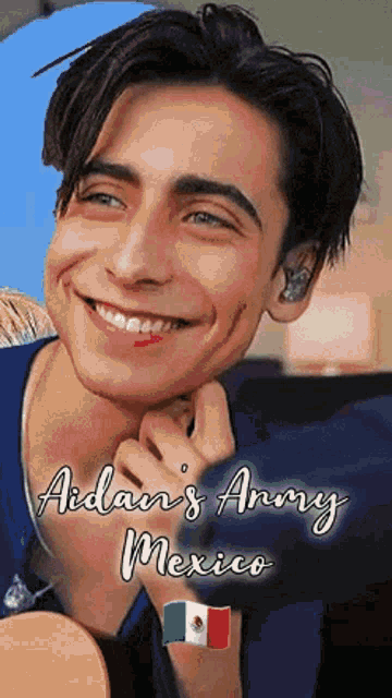 a picture of a young man with the words aidan 's army mexico