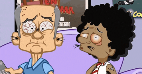 two cartoon characters are sitting in front of a sign that says ' ha negro '