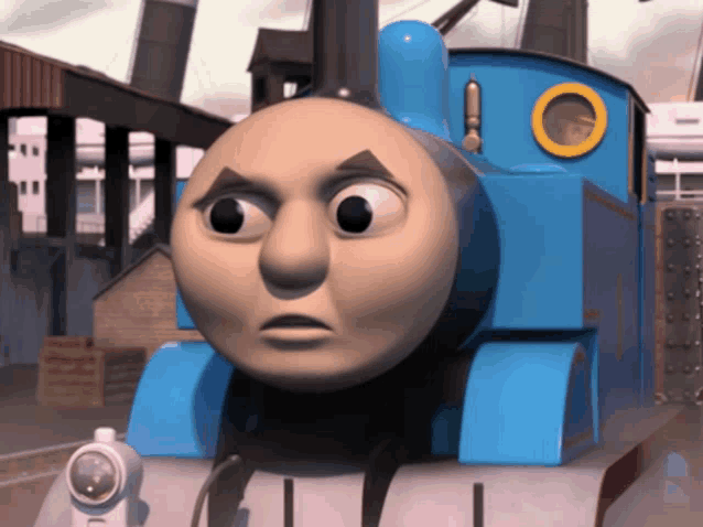 a thomas the tank engine with an angry face