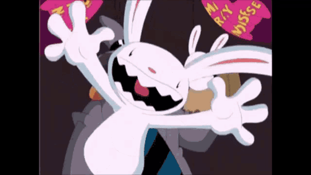 a cartoon rabbit with a heart that says merry missse on it