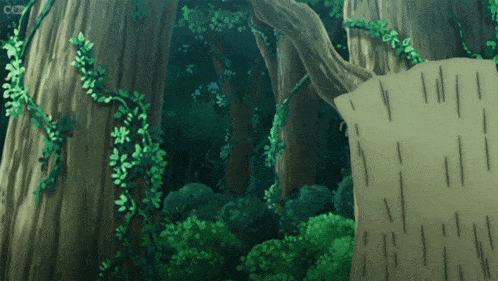 a drawing of a forest with a cc logo