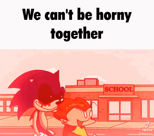 a cartoon of sonic and pico standing in front of a school .