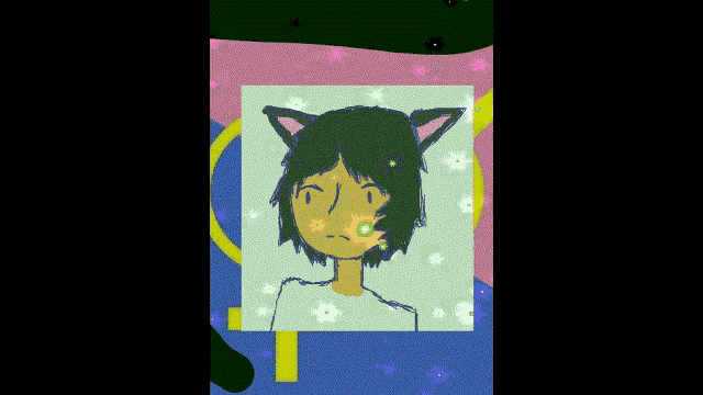 a drawing of a girl with cat ears and flowers