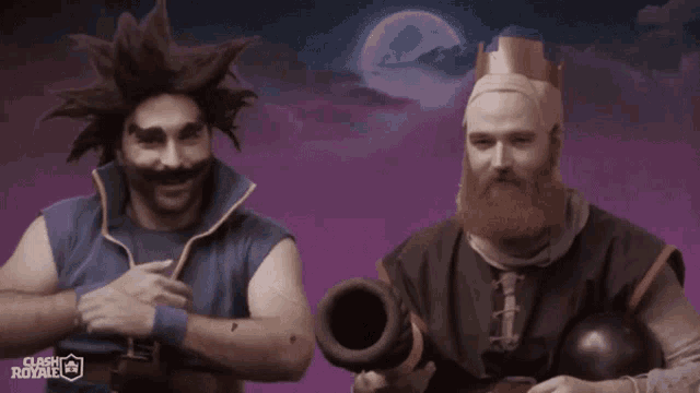 two men dressed up as clash royale characters pose for a picture