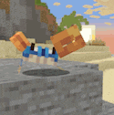 a cartoon character in a video game is standing on top of a brick wall .