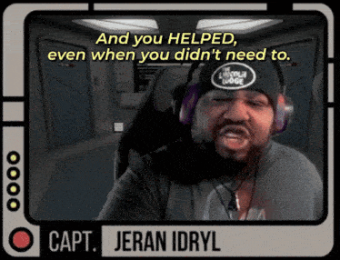 a man wearing headphones says " and you helped even when you didn t need to "