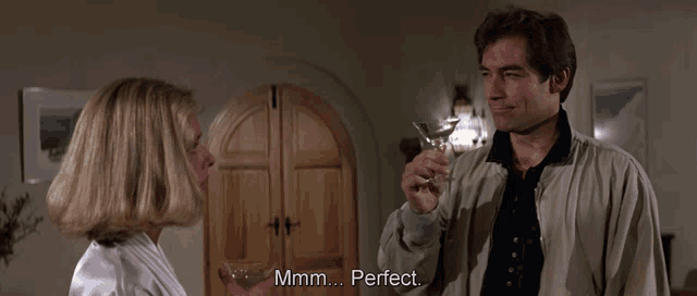 a man and a woman are talking and the woman is saying " perfect "