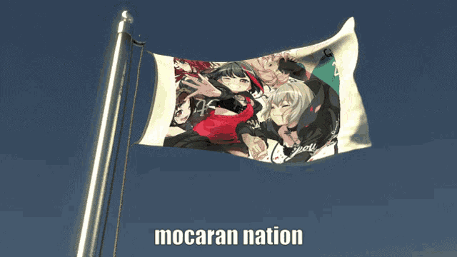 a flag with a picture of a girl on it and the words mocaran nation below it