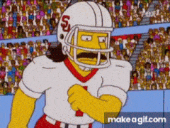 a cartoon character wearing a football helmet with a s on it