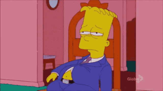 bart simpson sits in a chair with a huge belly