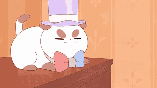 a cartoon cat is wearing a top hat and bow tie .