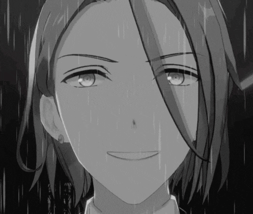 a black and white drawing of a person 's face in the rain
