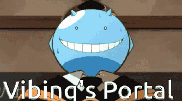 a cartoon character with horns and the words " vibing 's portal " below it