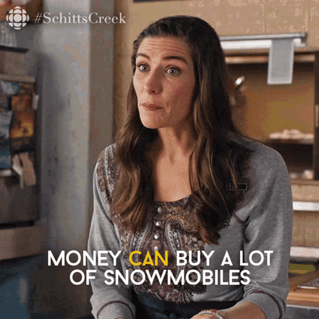 Money Can Buy A Lot Of Snowmobiles But It Cant Buy Happiness Sarah Levy GIF - Money Can Buy A Lot Of Snowmobiles But It Cant Buy Happiness Sarah Levy Twyla GIFs
