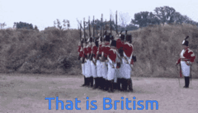 a group of soldiers are lined up in a field with the words that is britism
