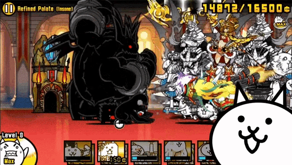 a screenshot of a video game shows a cat fighting a monster