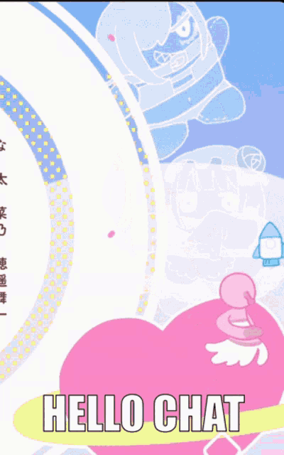 a picture of a girl with the words hello chat written on it
