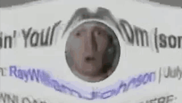 a picture of a man 's face in a circle with the words `` in ' your om son '' written around it .