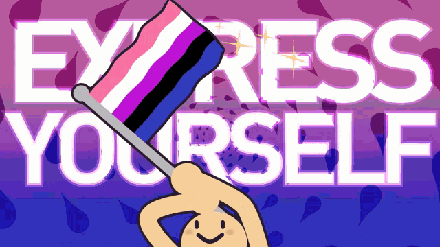 a cartoon of a person holding a flag with the words express yourself in the background