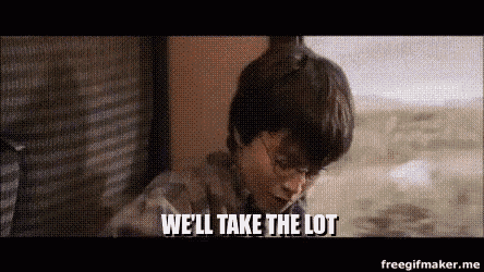 harry potter is riding a train and says we 'll take the lot .
