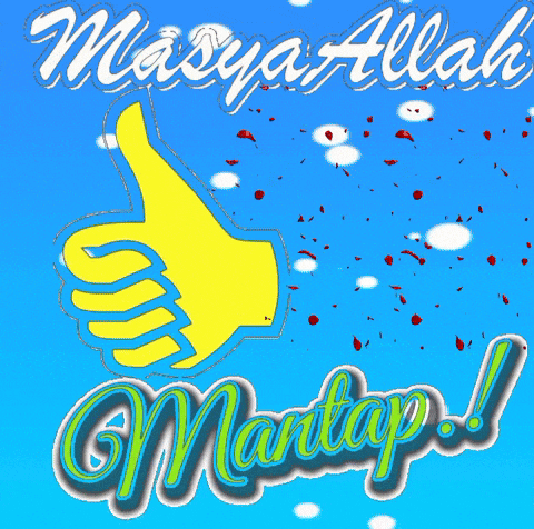 a yellow hand giving a thumbs up next to the words masya allah mantap