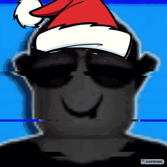 a cartoon character wearing sunglasses and a santa hat with the caption kapwing