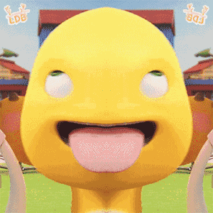 a yellow cartoon character with a tongue sticking out and the letters ldb in the background