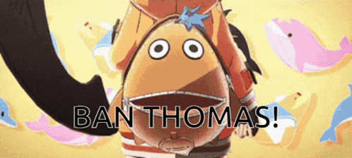 a cartoon character says ban thomas on the bottom