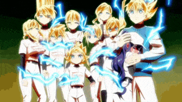 a group of anime characters are posing for a picture and one of them is wearing a shirt that says ' tokyo ' on it