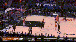 a basketball game is underway with the score 107-90