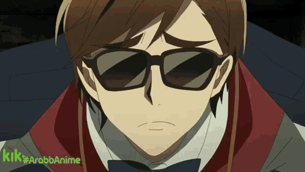 a picture of a man wearing sunglasses and a bow tie with the words kik #arabanime on the bottom