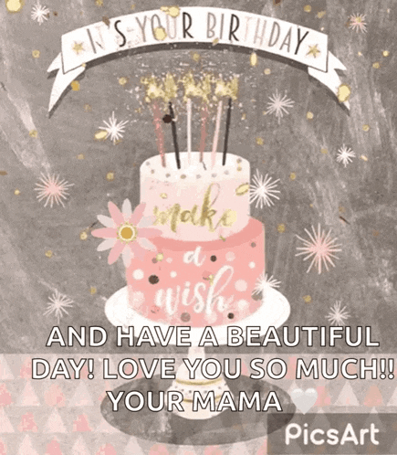 a birthday card that says it 's your birthday and have a beautiful day love you so much your mama