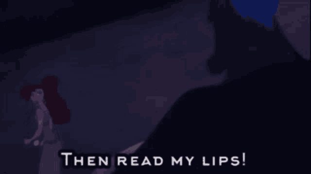 a cartoon of a woman standing next to a man that says then read my lips .