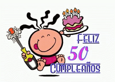 a cartoon character is holding a cake and says feliz 50 cumpleanos