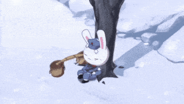 a cartoon rabbit is sitting under a tree with chinese writing on the bottom