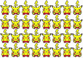a pattern of pikachu with lightning bolts on their heads .