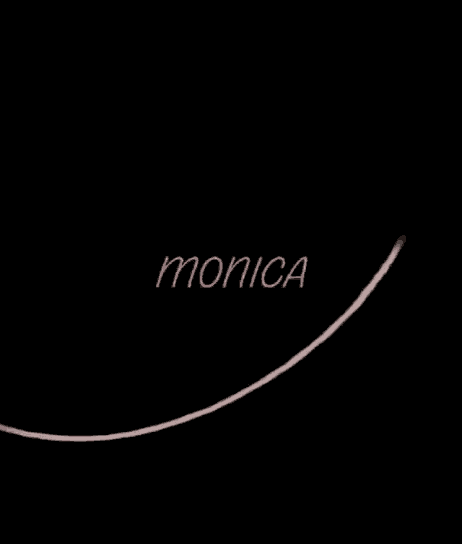 a pink swirl with the name monica written on it