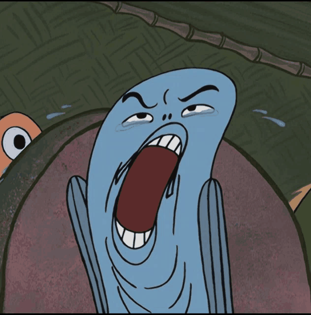 a cartoon character is making a face with his mouth open