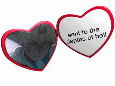 a heart shaped mirror that says sent to the depths of hell on it