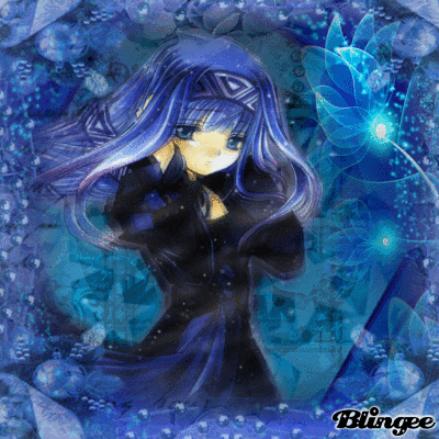 a picture of a girl with blue hair and the word blingee