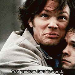 a man is hugging another man with the words too precious for this world