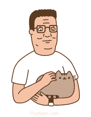 a man with glasses is holding a stuffed cat in his hands .