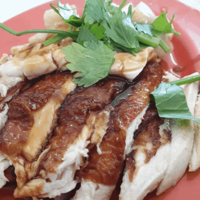 a close up of a plate of chicken with sauce and parsley