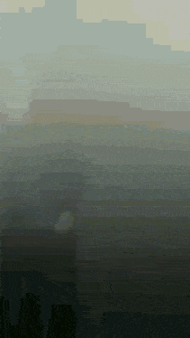 a painting of a landscape with a few buildings in the distance